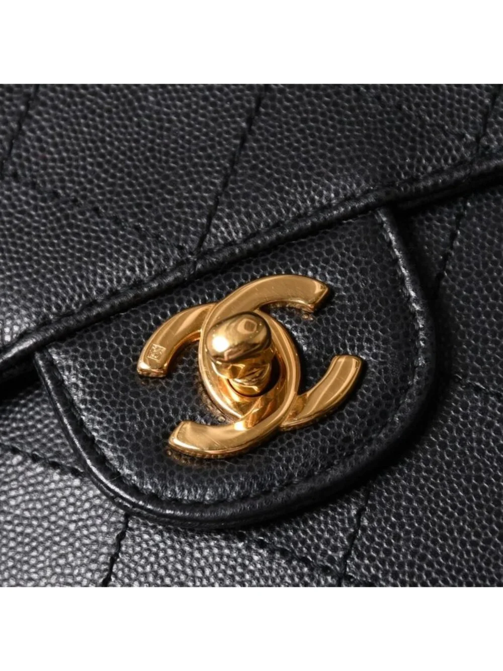 Chanel Quilted Bag CC Logo Caviar Leather Black Gold